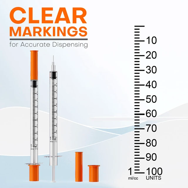 Alt view image 4 of 5 - 30G 1/4''(6mm) U-100 1mL/cc Lab Syringes and Needle Pack of 100 Individually Wrapped