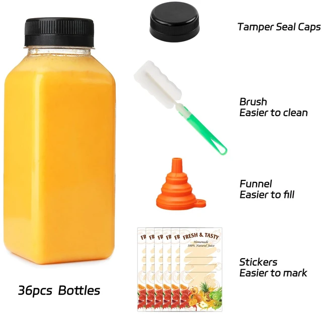 Alt view image 3 of 7 - 8oz Plastic Juice Bottles with Caps, 36pcs Clear Juice Containers Reusable Clear Bulk Beverage Containers for Juice, Milk and Other Beverages, Leak Proof