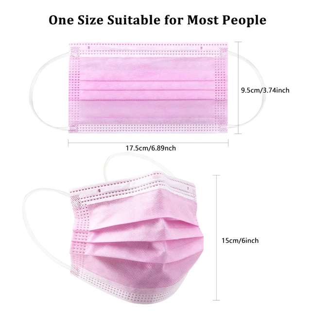 Alt view image 7 of 7 - 100Pcs Disposable Face Masks, Pink Face Mask, 3 Ply Disposable Mask Breathable Mask with Elastic Ear Loops for Adults, Great for Outdoors, Home, Office, School