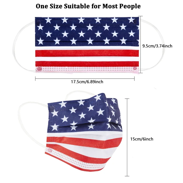 Alt view image 5 of 7 - 100PCS Disposable Face Masks with USA Flag Print, 3-Ply Face Mask Breathable Mask with Elastic Ear Loops for Adults, Great for Outdoors, Home, Office, School