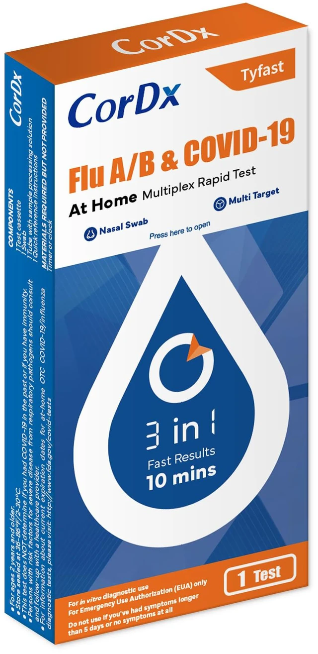 Main image of Flu A/B & COVID-19, At Home 3-in-1 Rapid Test Kit, 1 Test Nasal Swab Self-Test, Easy-To-Use For Adults And Kids, EUA Authorized OTC, Results In About 10 Minutes