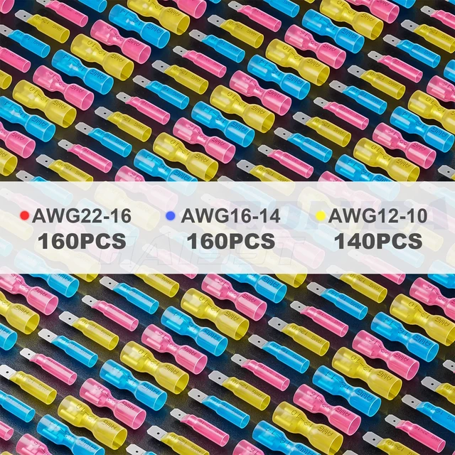 Alt view image 2 of 5 - 460PCS Heat Shrink Spade Connectors, 22-10 AWG, Male/Female Quick Disconnect Wire Connectors for Automotive, Watercraft & Electronics, 3:1 Adhesive-Lined Crimp Terminals