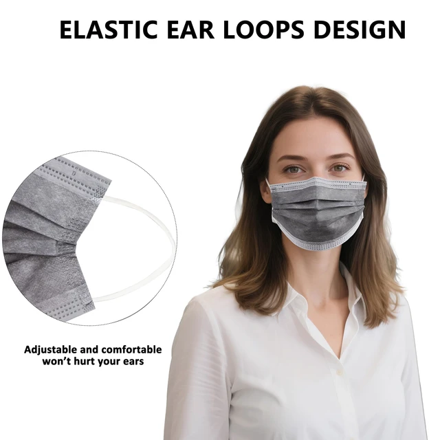 Alt view image 4 of 7 - 100Pcs Disposable Face Masks, Grey Face Mask, 3 Ply Disposable Mask Breathable Mask with Elastic Ear Loops for Adults, Great for Outdoors, Home, Office, School