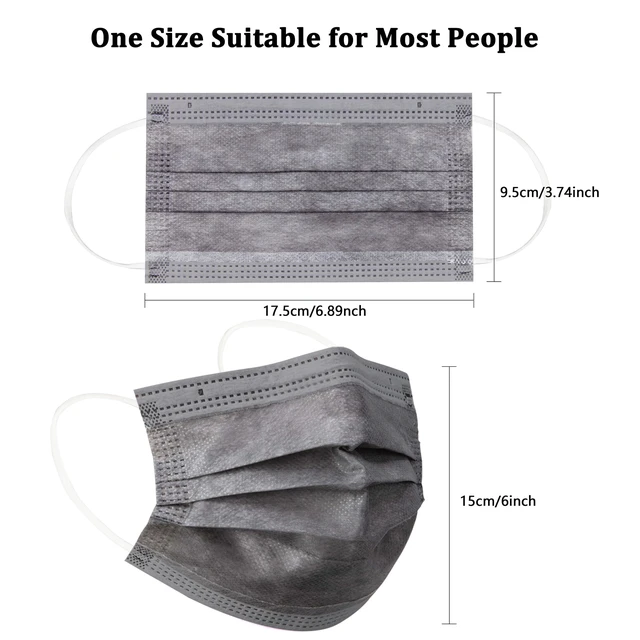 Alt view image 7 of 7 - 100Pcs Disposable Face Masks, Grey Face Mask, 3 Ply Disposable Mask Breathable Mask with Elastic Ear Loops for Adults, Great for Outdoors, Home, Office, School