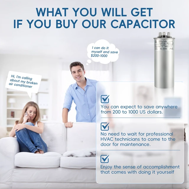 Alt view image 6 of 7 - 35+5 uF 35/5 MFD ±6% 370V/440VAC CBB65 Dual Run Circular Start Capacitor for Heat Pump Air ConditionerTen Years of Coverage