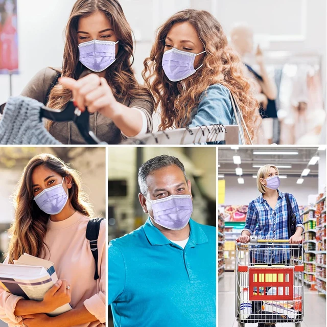 Alt view image 6 of 7 - 100Pcs Disposable Face Masks, Purple Face Mask, 3 Ply Disposable Mask Breathable Mask For Adults, Great For Outdoors, Home, Office, School