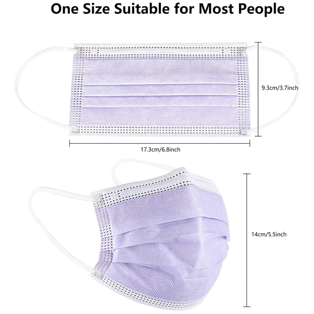 Alt view image 7 of 7 - 100Pcs Disposable Face Masks, Purple Face Mask, 3 Ply Disposable Mask Breathable Mask For Adults, Great For Outdoors, Home, Office, School