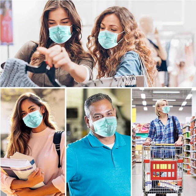 Alt view image 6 of 7 - 100Pcs Disposable Face Masks, Green Face Mask, 3 Ply Disposable Mask Breathable Mask with Elastic Ear Loops for Adults, Great for Outdoors, Home, Office, School