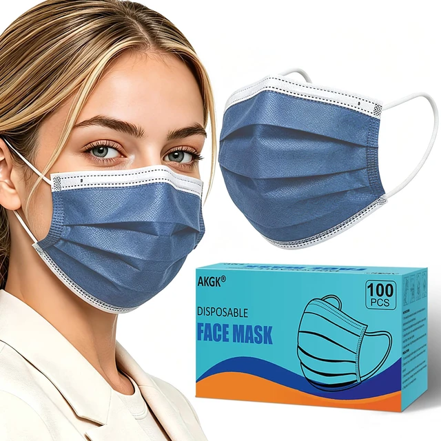 Main image of 100Pcs Disposable Face Masks, Navy Blue Face Mask, 3 Ply Mask Breathable Mask For Adults, Great For Outdoors, Home, Office, School