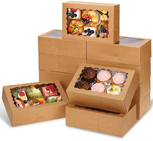 Main image of 45pcs Cookie Boxes with Window, 9x6x3in Auto-Popup Bakery Boxes, Brown Pastry Containers for Chocolate Covered Strawberries, Candy, Muffins, Donuts