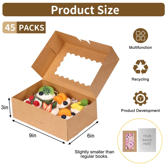 Alt view image 2 of 7 - 45pcs Cookie Boxes with Window, 9x6x3in Auto-Popup Bakery Boxes, Brown Pastry Containers for Chocolate Covered Strawberries, Candy, Muffins, Donuts