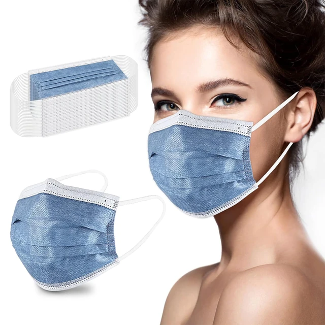 Alt view image 2 of 7 - 100Pcs Disposable Face Masks, Navy Blue Face Mask, 3 Ply Mask Breathable Mask For Adults, Great For Outdoors, Home, Office, School