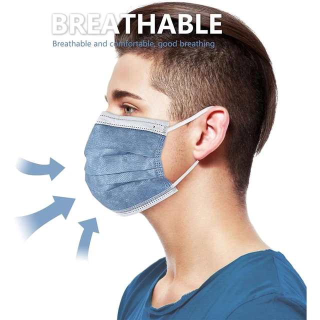 Alt view image 5 of 7 - 100Pcs Disposable Face Masks, Navy Blue Face Mask, 3 Ply Mask Breathable Mask For Adults, Great For Outdoors, Home, Office, School