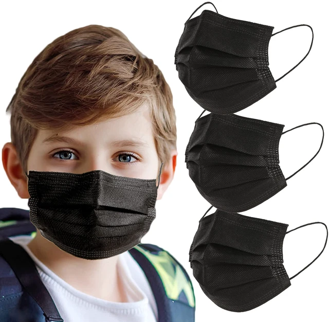 Main image of 100Pcs Kids Disposable Face Mask Childrens Black Safety Masks Breathable Mask with Elastic Ear Loops for Kids, Great for Outdoors, Home, Office, School