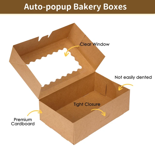 Alt view image 4 of 7 - 45pcs Cookie Boxes with Window, 9x6x3in Auto-Popup Bakery Boxes, Brown Pastry Containers for Chocolate Covered Strawberries, Candy, Muffins, Donuts