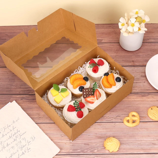 Alt view image 6 of 7 - 45pcs Cookie Boxes with Window, 9x6x3in Auto-Popup Bakery Boxes, Brown Pastry Containers for Chocolate Covered Strawberries, Candy, Muffins, Donuts