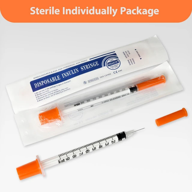 Alt view image 4 of 6 - 100 Pack U-100 1ml Syringes with Needle, 30G 5/16" 8mm 1cc Syringe Disposable Individual Package, High-Quality, Leak-Proof, Precise Scale Markings