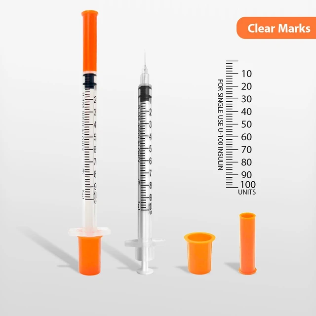 Alt view image 5 of 6 - 100 Pack U-100 1ml Syringes with Needle, 31G 5/16" 8mm 1cc Syringe Disposable Individual Package, High-Quality, Leak-Proof, Precise Scale Markings