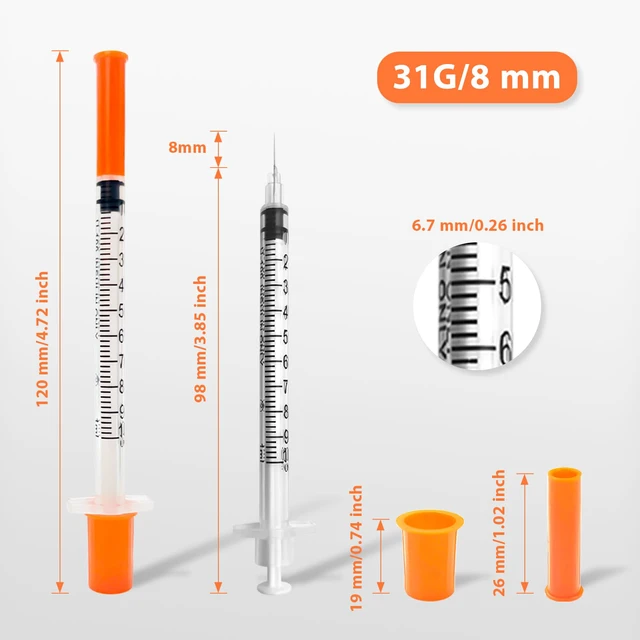 Alt view image 2 of 6 - 100 Pack U-100 1ml Syringes with Needle, 31G 5/16" 8mm 1cc Syringe Disposable Individual Package, High-Quality, Leak-Proof, Precise Scale Markings