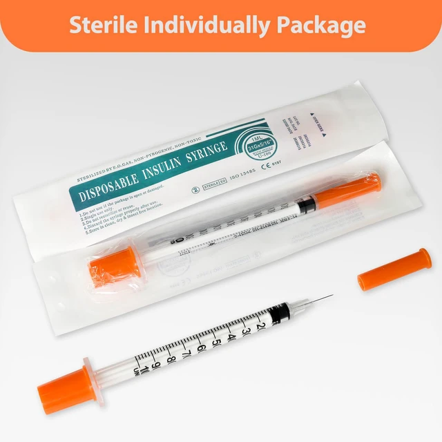 Alt view image 4 of 6 - 100 Pack U-100 1ml Syringes with Needle, 31G 5/16" 8mm 1cc Syringe Disposable Individual Package, High-Quality, Leak-Proof, Precise Scale Markings