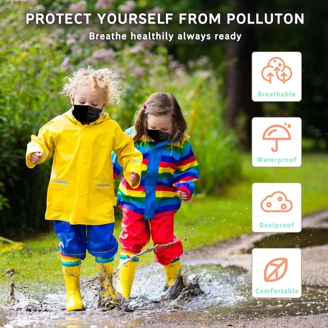 Alt view image 5 of 7 - 100Pcs Kids Disposable Face Mask Childrens Black Safety Masks Breathable Mask with Elastic Ear Loops for Kids, Great for Outdoors, Home, Office, School