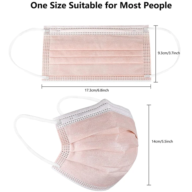 Alt view image 7 of 7 - 100Pcs Disposable Face Masks, Blush Pink Face Mask, 3 Ply Mask Breathable Mask with Elastic Ear Loops for Adults, Great for Outdoors, Home, Office, School