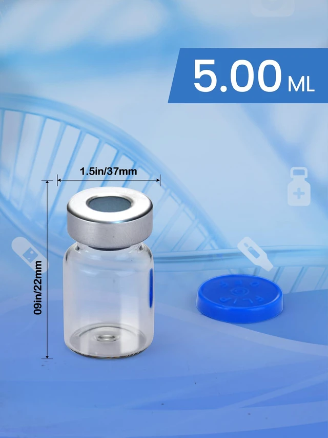 Alt view image 2 of 6 - 5ml Glass Vials for Injections, Self-Healing Injection Port, Sterile Empty Vials for Injections with Sealed Cap (50 Pack)