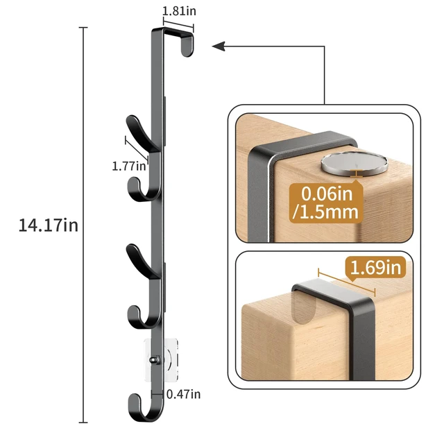 Alt view image 4 of 7 - Over the Door Hooks, Metal Door Hooks for Hanging, Over the Door Purse Organizer for Coat Hanger, Back of Shower Door for Hanging Towel Rack Clothes, Hat, Bathroom, Closet (Black-3Packs)