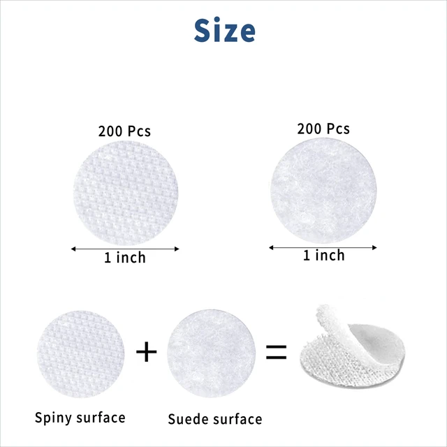 Alt view image 2 of 7 - Self Adhesive Dots, 400 Pcs(200 Pair Sets) 1 Inch Diameter Strong Self Adhesive Dots Nylon Sticky Back Specie Hook Loop Strips, Small Circle Dots Stickers Tapes, White