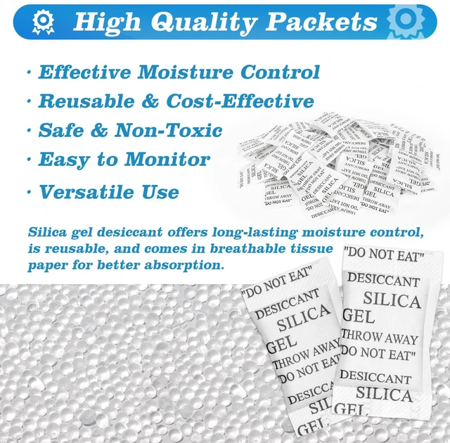 Alt view image 2 of 6 - 200PCS Silica Gel Packets - 2g Desiccant Beads Moisture Absorbers Reusable Desiccant Pack for Storage, Closet, Clothes, Shoes, Car, Jewelry, 3D Filaments, Electronics Anti Humidity Protection