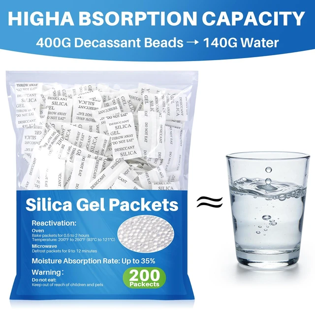 Alt view image 4 of 6 - 200PCS Silica Gel Packets - 2g Desiccant Beads Moisture Absorbers Reusable Desiccant Pack for Storage, Closet, Clothes, Shoes, Car, Jewelry, 3D Filaments, Electronics Anti Humidity Protection