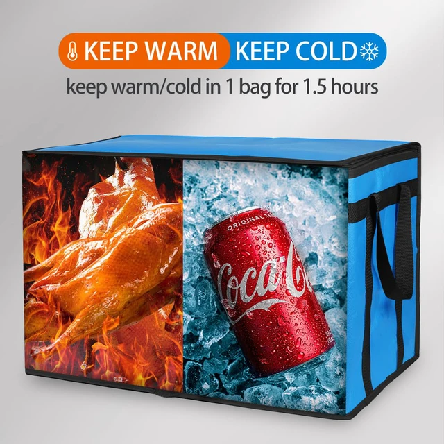 Alt view image 3 of 7 - Cooler Insulated Food Delivery Bag with Bottom, 3XL, Black-Blue, 2PK Thermal Bags for Catering/Hot Pizza, Travel/Camping/Picnic Basket, Grocery Reusable Warmer Frozen, Heavy Duty, Large Capacity