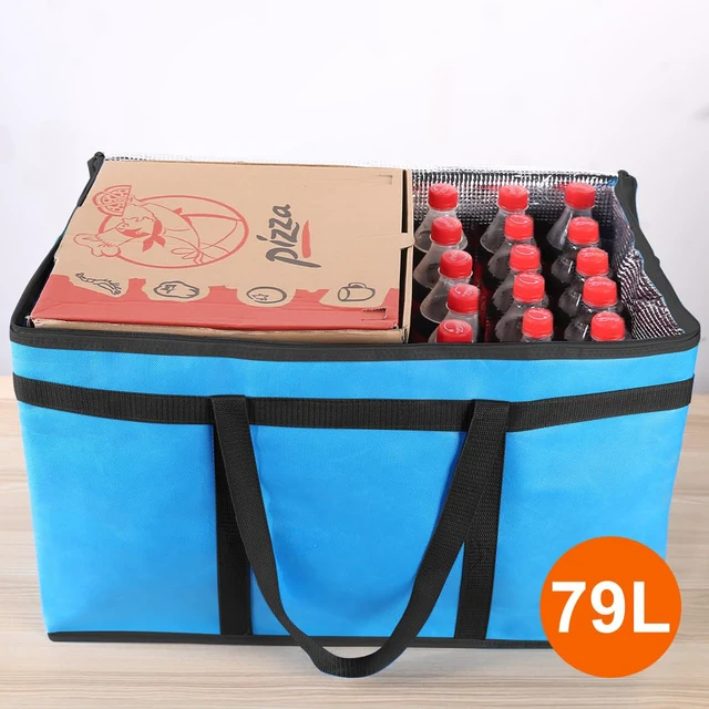 Alt view image 4 of 7 - Cooler Insulated Food Delivery Bag with Bottom, 3XL, Black-Blue, 2PK Thermal Bags for Catering/Hot Pizza, Travel/Camping/Picnic Basket, Grocery Reusable Warmer Frozen, Heavy Duty, Large Capacity