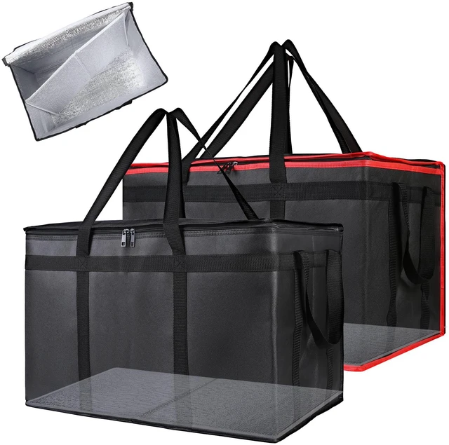 Main image of Insulated Food Delivery Bag with Removable Hard Bottom, 3X-Large 2PK Heavy Duty Catering Supplies Bags for Pizza Delivery Rideshare, Cooler Bag, Hot Food Warmer Container, Insulated Grocery Bags