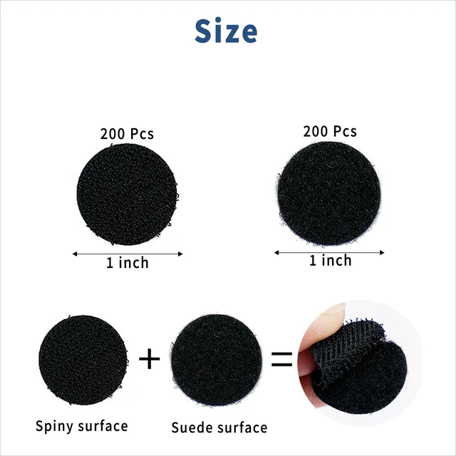 Alt view image 2 of 7 - Self Adhesive Dots, 400 Pcs(200 Pair Sets) 1 Inch Diameter Strong Self Adhesive Dots Nylon Sticky Back Specie Hook Loop Strips, Small Circle Dots Stickers Tapes, Black