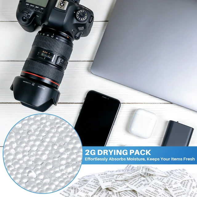 Alt view image 6 of 6 - 200PCS Silica Gel Packets - 2g Desiccant Beads Moisture Absorbers Reusable Desiccant Pack for Storage, Closet, Clothes, Shoes, Car, Jewelry, 3D Filaments, Electronics Anti Humidity Protection