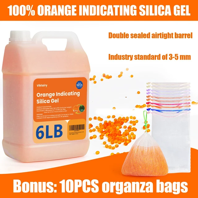 Alt view image 2 of 6 - 6LBS Silica Gel Desiccant Beads, Premium Orange Indicating Reusable Desiccant Bulk, Industry 3-5 mm Silica Beads Dehumidifier for 3D Filament, Electronic Devices, Camera, Jewelry, Safe (10PCS Bags)