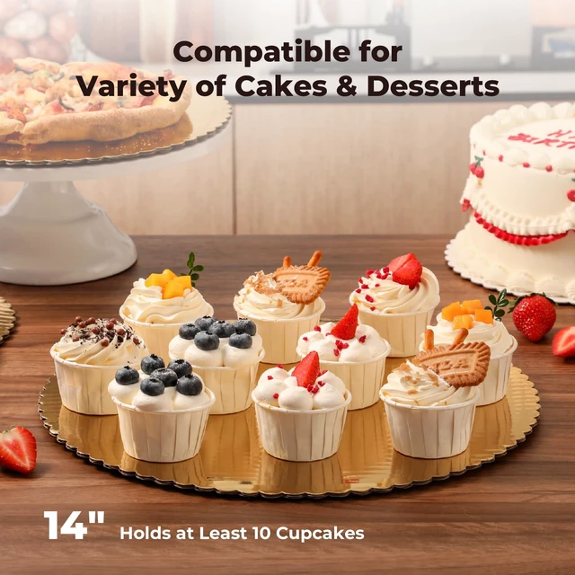 Alt view image 5 of 7 - 20 Pack Gold Cake Circles, 14 Inch Round Pizza Circles, Greaseproof Cardboard Cake Rounds for Desserts and Pastries, DIY Birthday