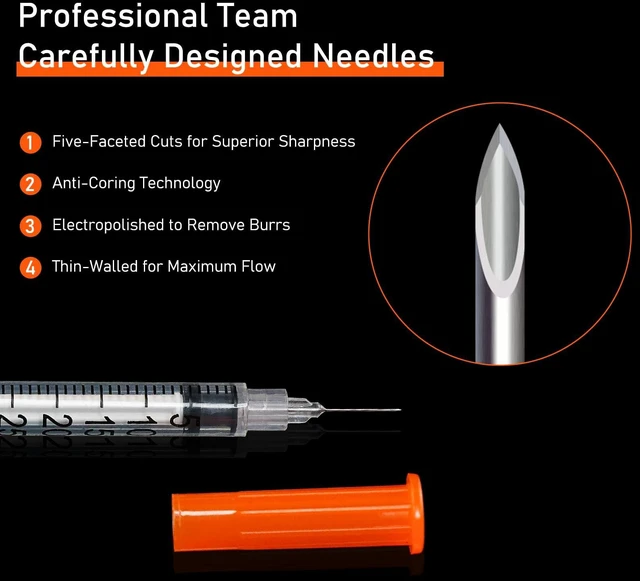 Alt view image 2 of 7 - U-100 Syringe with Needle, 30G 1/2cc 5/16 Inch (8mm) Syringes, Pack of 100 Individually Wrapped