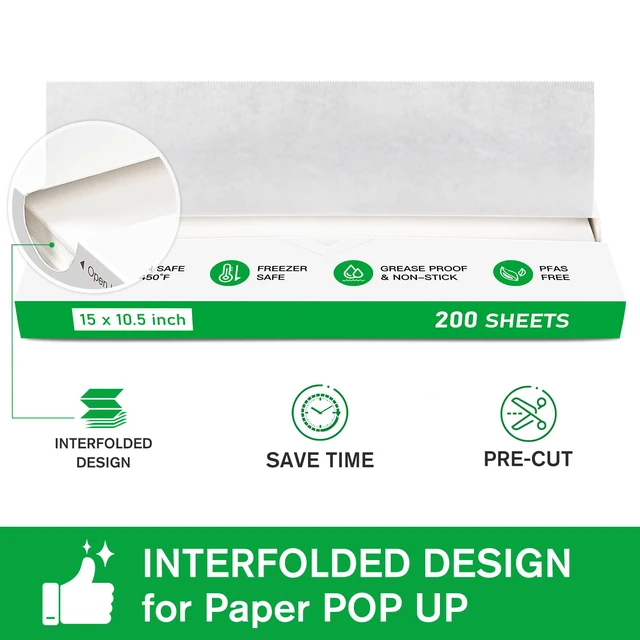 Alt view image 3 of 7 - Precut POP UP Deli Paper Sheet, 200 Pack, 15" x 10.5", White Interfolded Heavy Paper, Waterproof & Grease-Resistant, for Food Wrap and Serving