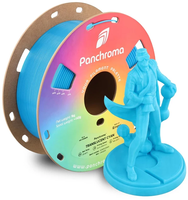 Main image of Panchroma Translucent PLA Filament 1.75mm, 1kg, Cyan Neatly Wound, Semi Transparent PLA, Easy Print & Smooth Feeding, Compatible with Bambu Lab & Most 3D Printers