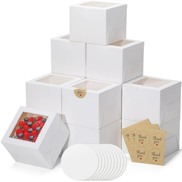 Main image of 48Pack 6 inch Small Cake Boxes with Cake Board and Stickers Mini White Bento Cake Box for Small Cakes, Cookies, Birthday, Party, Wedding, Mother's Day, Christmas6x6x5 inch