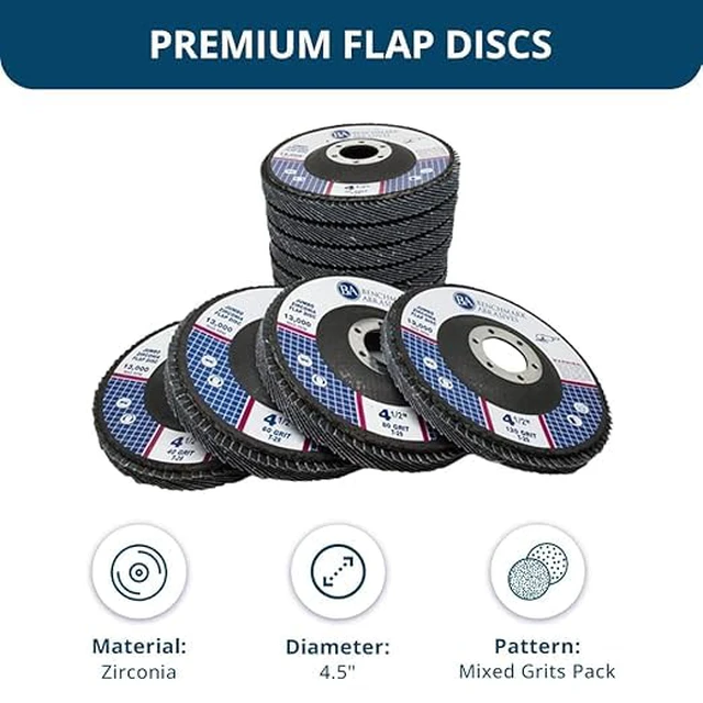 Alt view image 5 of 5 - 4.5" x 7/8" Zirconia Type 29 Flap Discs, Mixed Grit Jumbo High Density Sanding and Finishing Wheels for Angle Grinder, 10-Count
