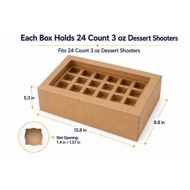 Alt view image 2 of 6 - Dessert Shooter Boxes 10 Pack, Each Box Holds 24 Count 3 oz Dessert Shooter Cups, Food-Grade Dessert Cup Holder Boxes with Inserts, Dessert Shooter Box Packaging for Parties, Catering (Brown)