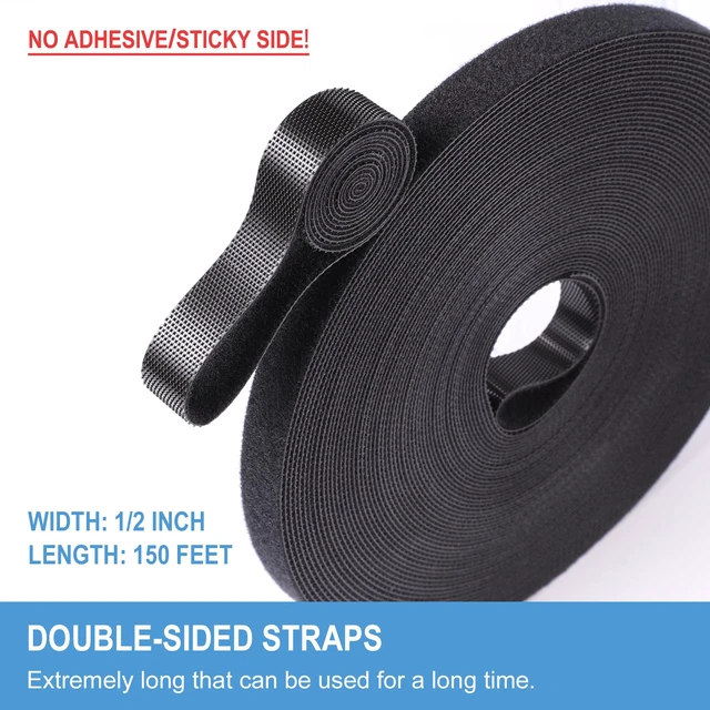 Alt view image 2 of 6 - 1/2in x 150ft Hook and Loop Roll | Double-Sided Strips, Self-Gripping Straps | Reusable Multi-Purpose Wrap Fasteners for Home, Office, Data Center, and More