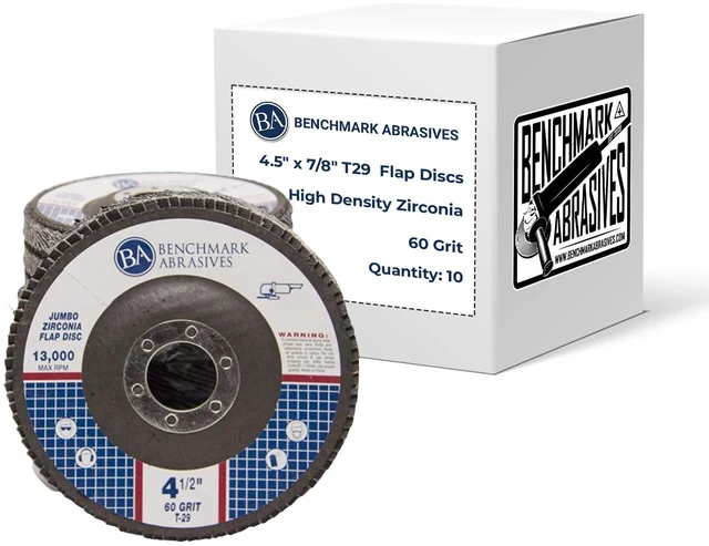 Main image of 4.5" x 7/8" Zirconia Type 29 Flap Discs, 60 Grit Jumbo High Density Sanding and Finishing Wheels for Angle Grinder, 10-Count