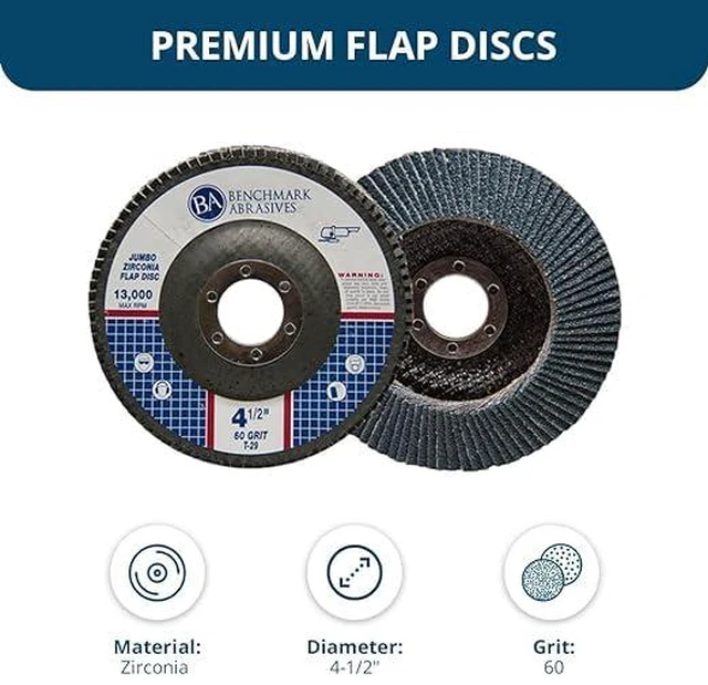 Alt view image 5 of 6 - 4.5" x 7/8" Zirconia Type 29 Flap Discs, 60 Grit Jumbo High Density Sanding and Finishing Wheels for Angle Grinder, 10-Count