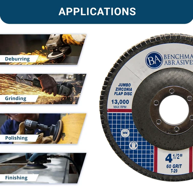 Alt view image 3 of 6 - 4.5" x 7/8" Zirconia Type 29 Flap Discs, 60 Grit Jumbo High Density Sanding and Finishing Wheels for Angle Grinder, 10-Count