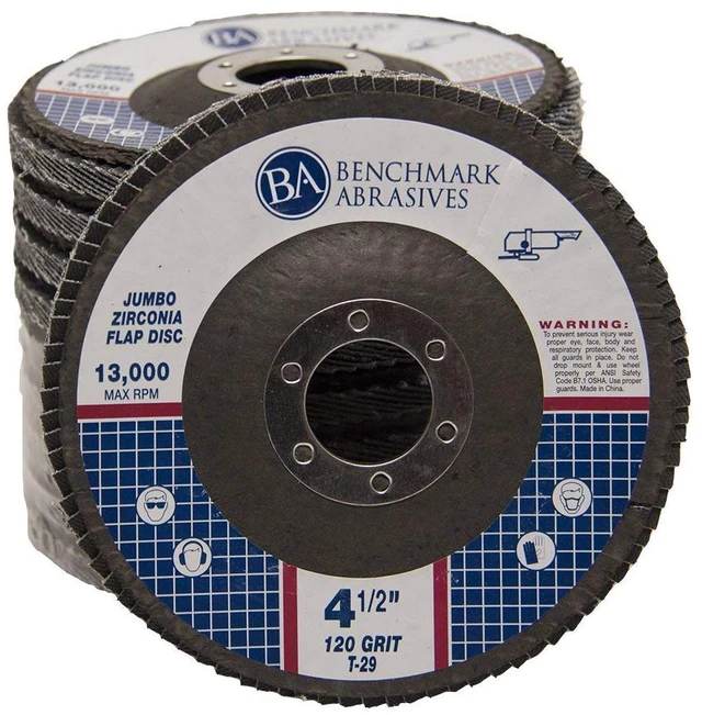 Main image of 4.5" x 7/8" Zirconia Type 29 Flap Discs, 120 Grit Jumbo High Density Sanding and Finishing Wheels for Angle Grinder, 10-Count