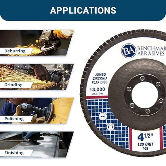 Alt view image 3 of 6 - 4.5" x 7/8" Zirconia Type 29 Flap Discs, 120 Grit Jumbo High Density Sanding and Finishing Wheels for Angle Grinder, 10-Count